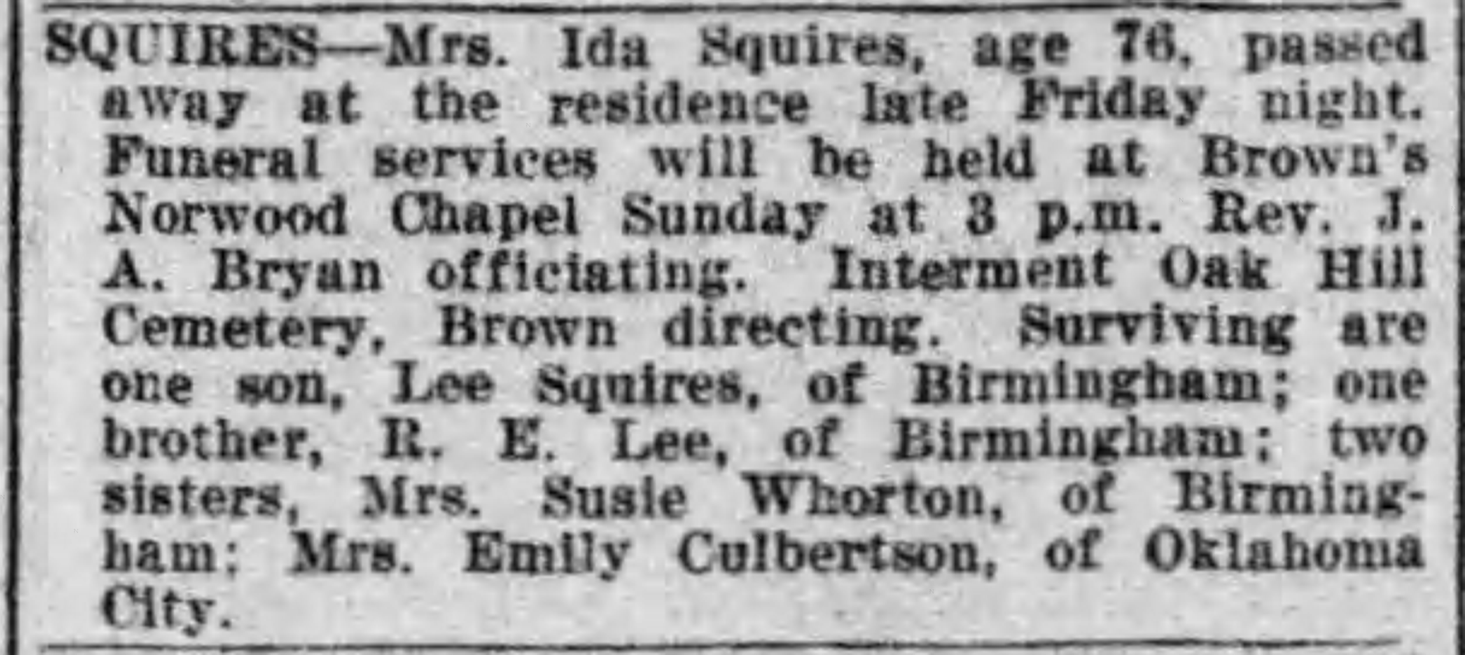 Ida Squires obituary